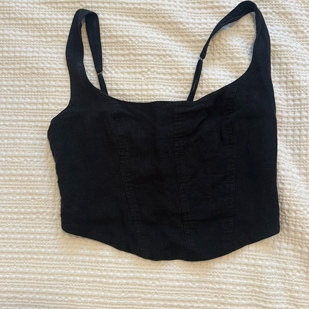 Abercrombie & Fitch Cropped Corset Top with smocked backing, linen M